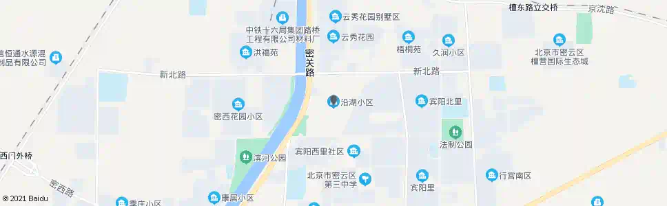 北京密云沿湖小区(新中街)_公交站地图_北京公交_妙搜公交查询2025