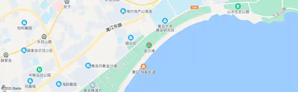 青岛金沙滩西(金沙滩路)_公交站地图_青岛公交_妙搜公交查询2025