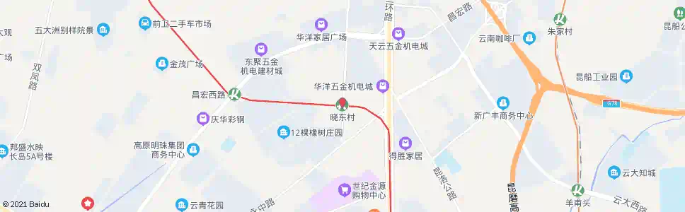 昆明晓东村站_公交站地图_昆明公交_妙搜公交查询2025